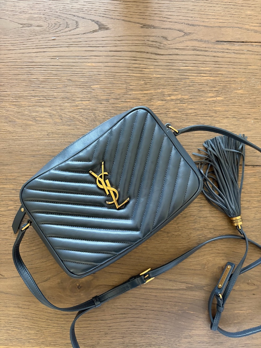 Saint Laurent Blue Lou Quilted Leather Camera Bag with Tassel